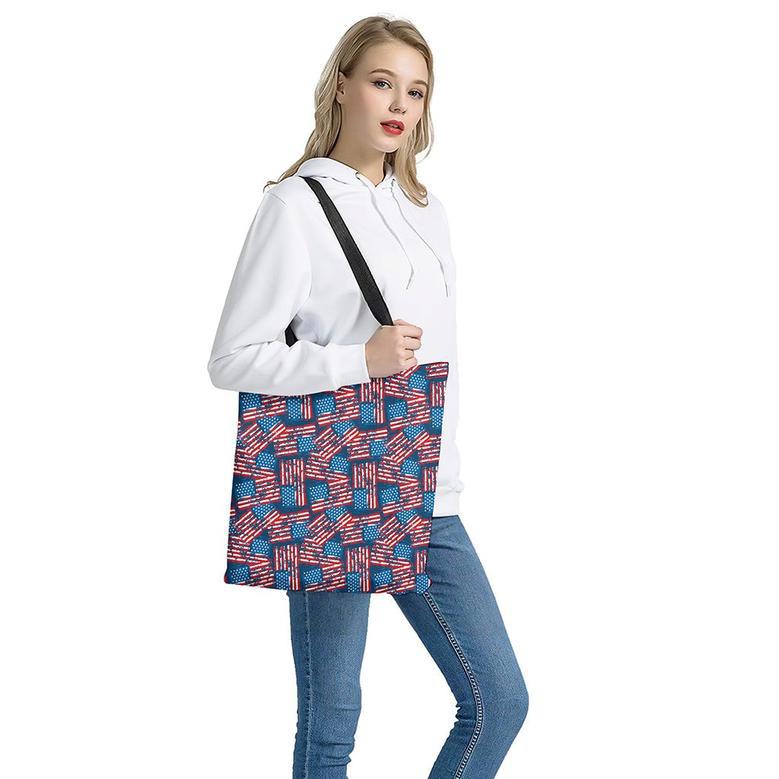 Grunge American Flag Pattern Print Tote Bag