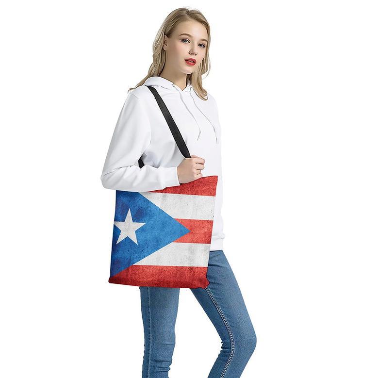 Grunge Puerto Rican Flag Print Tote Bag