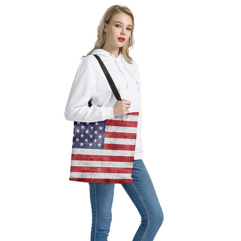 Grunge Usa Flag Print Tote Bag