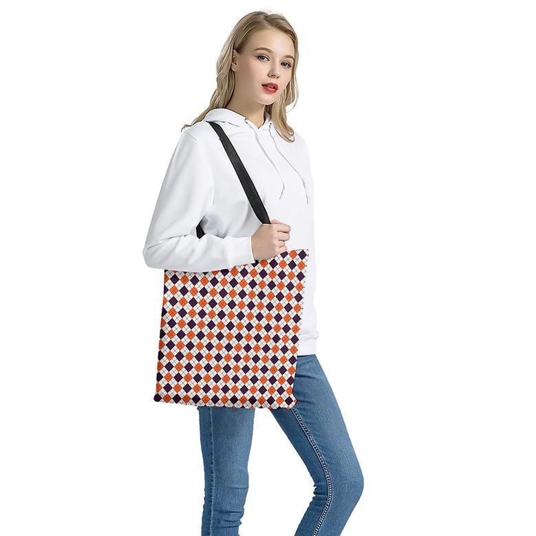 Halloween Checked Pattern Print Tote Bag