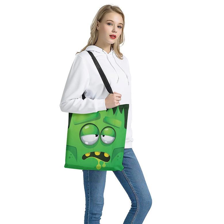 Halloween Frankenstein Face Print Tote Bag