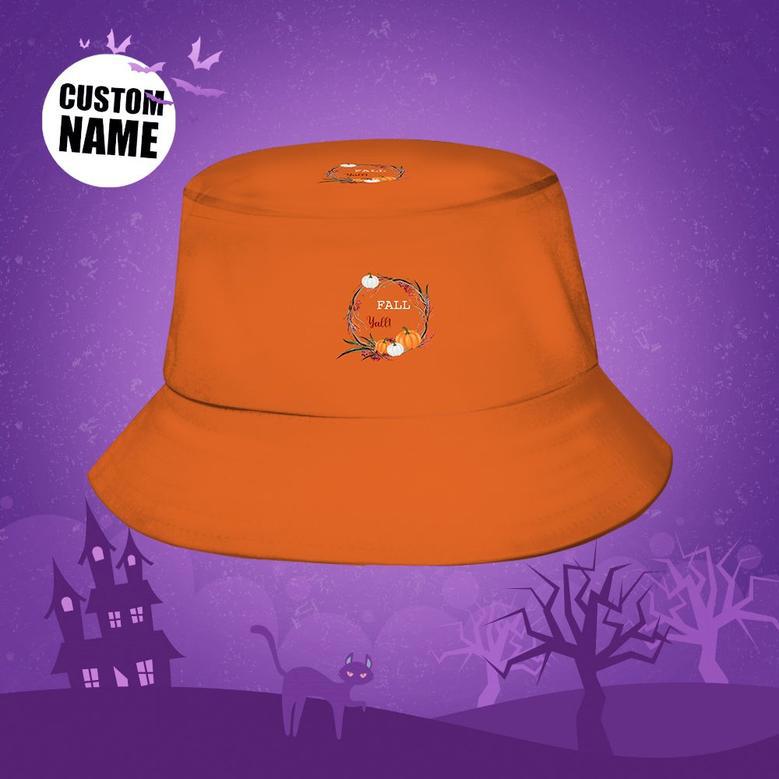 Halloween Gift Custom Bucket Hat Personalized Hat With Text - Pumpkin Wreath