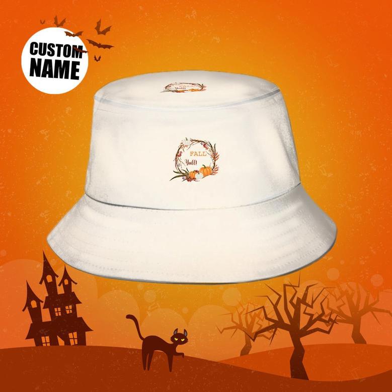 Halloween Gift Custom Bucket Hat Personalized Hat With Text - Pumpkin Wreath