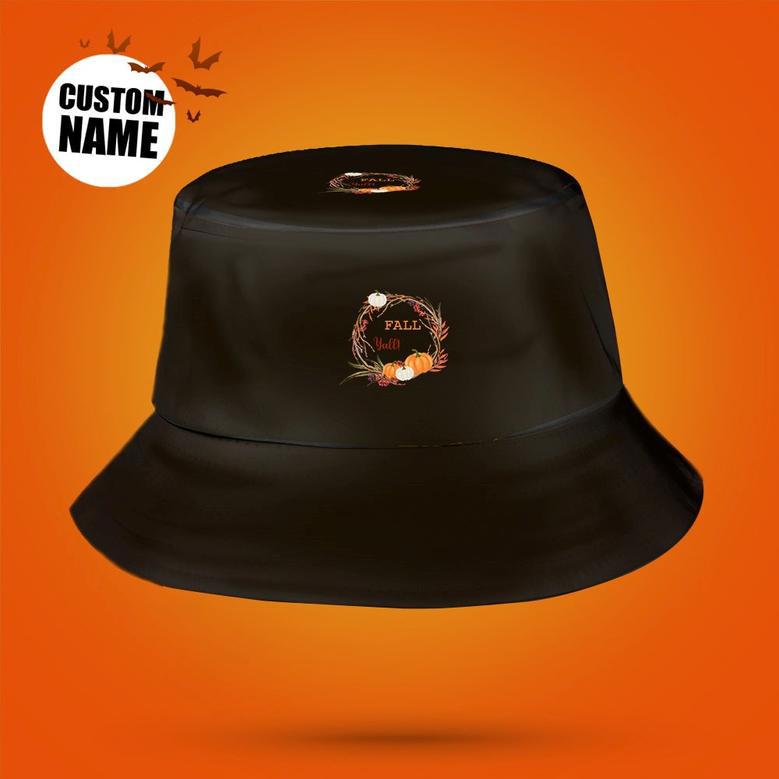 Halloween Gift Custom Bucket Hat Personalized Hat With Text - Pumpkin Wreath