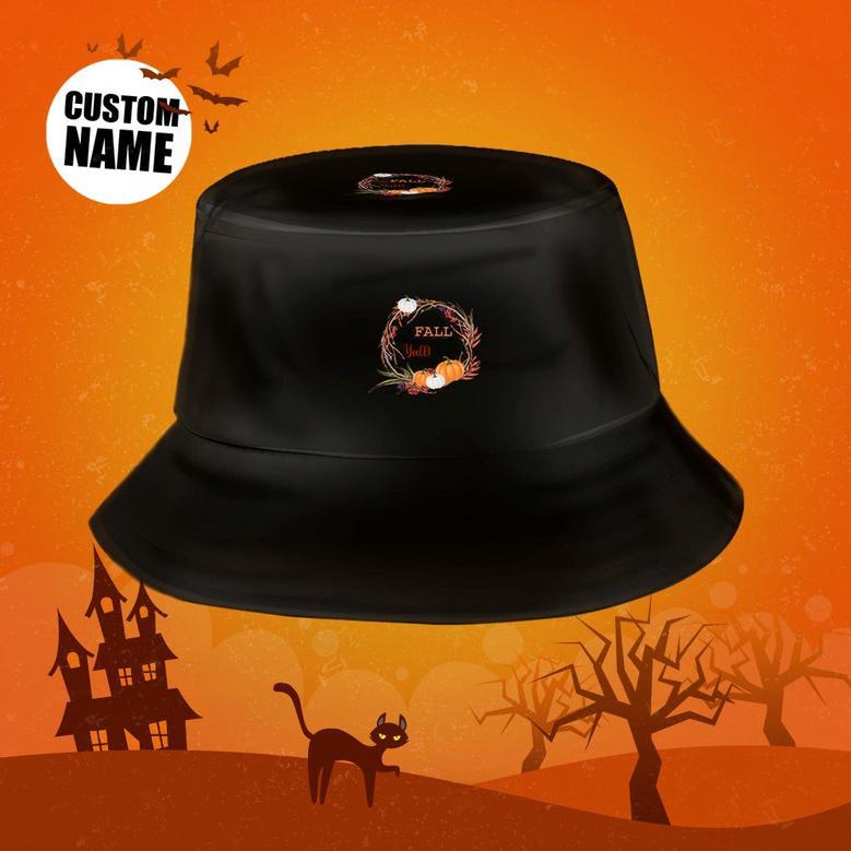 Halloween Gift Custom Bucket Hat Personalized Hat With Text - Pumpkin Wreath