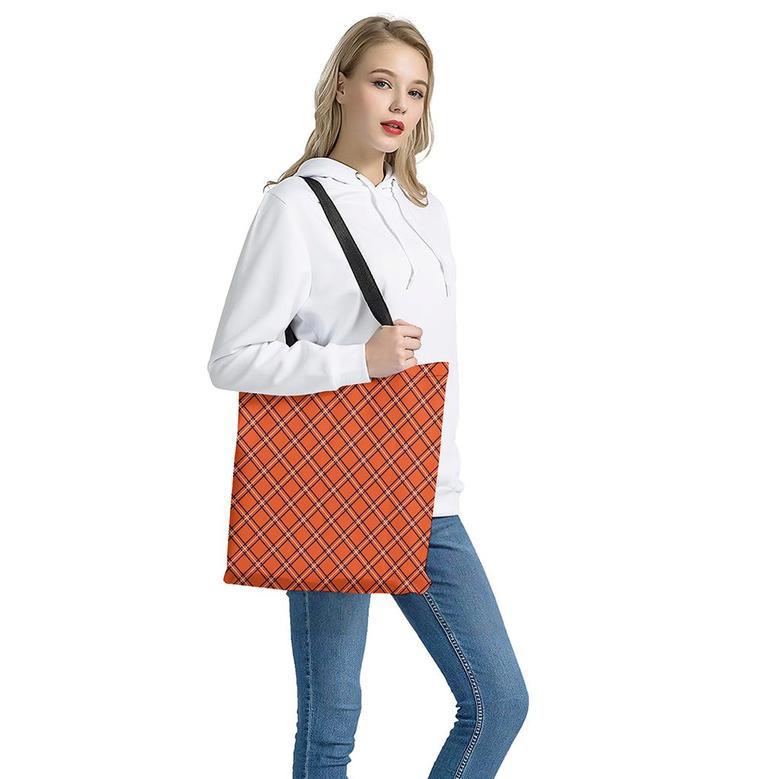 Halloween Plaid Pattern Print Tote Bag