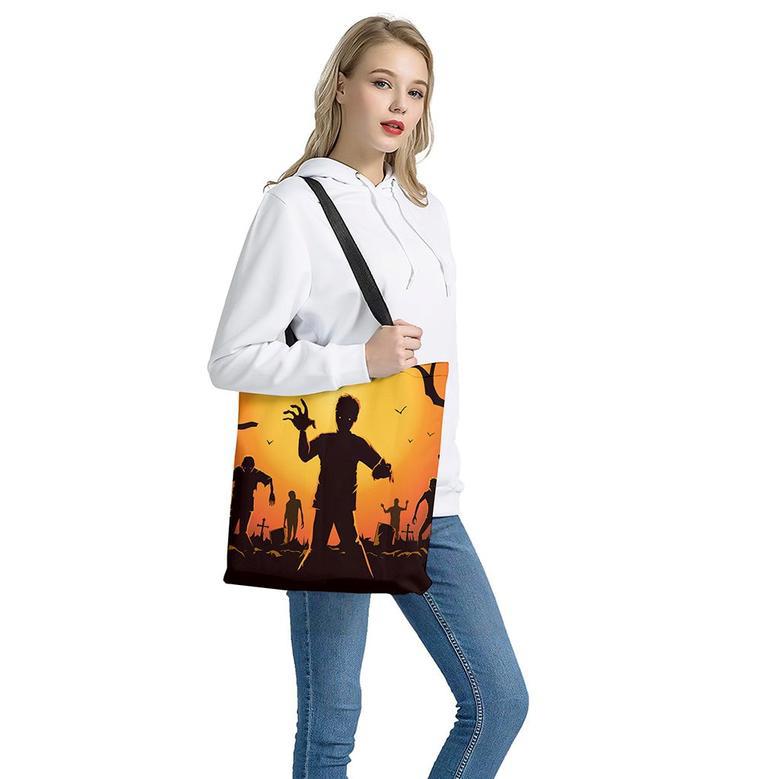 Halloween Walking Zombie Print Tote Bag