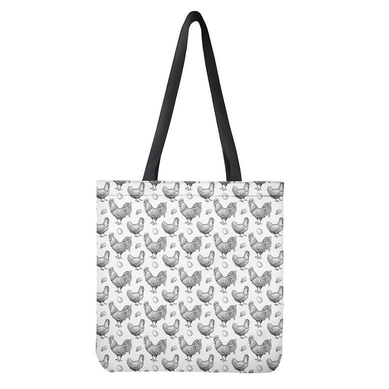 Hand Drawn Chicken Pattern Print Tote Bag