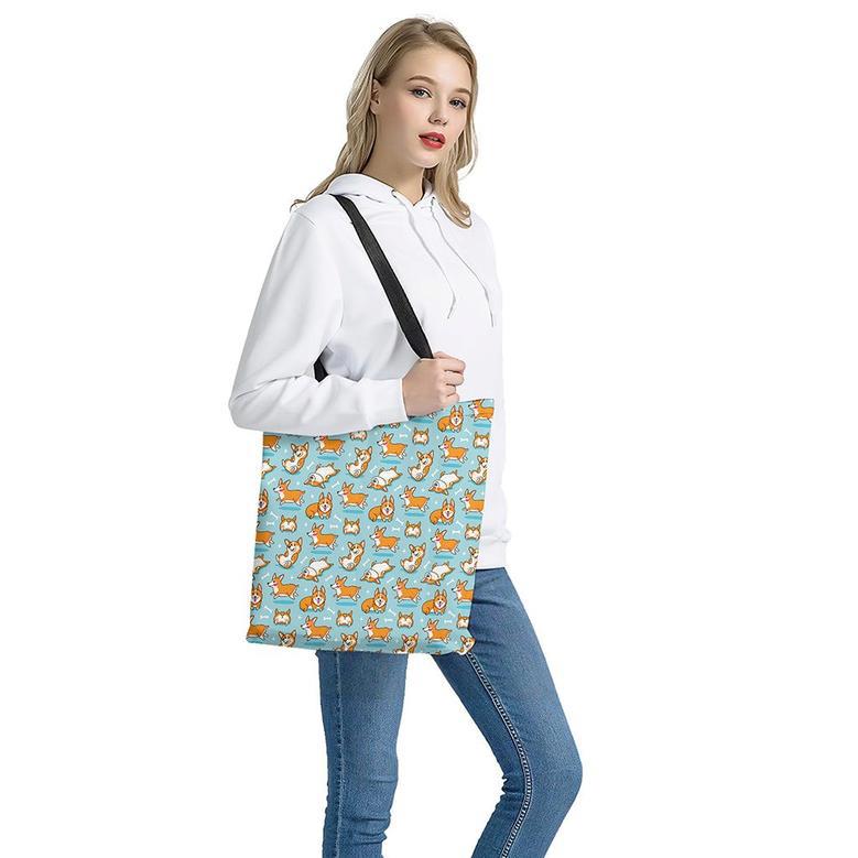 Happy Corgi Pattern Print Tote Bag