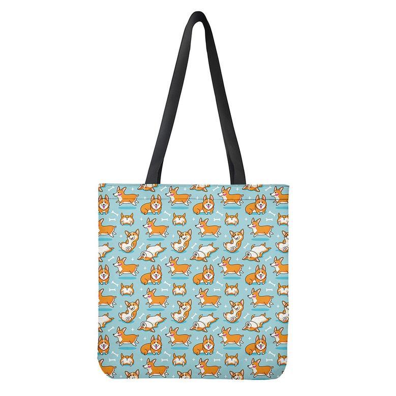 Happy Corgi Pattern Print Tote Bag