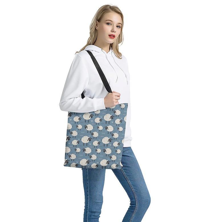 Happy Sheep Pattern Print Tote Bag