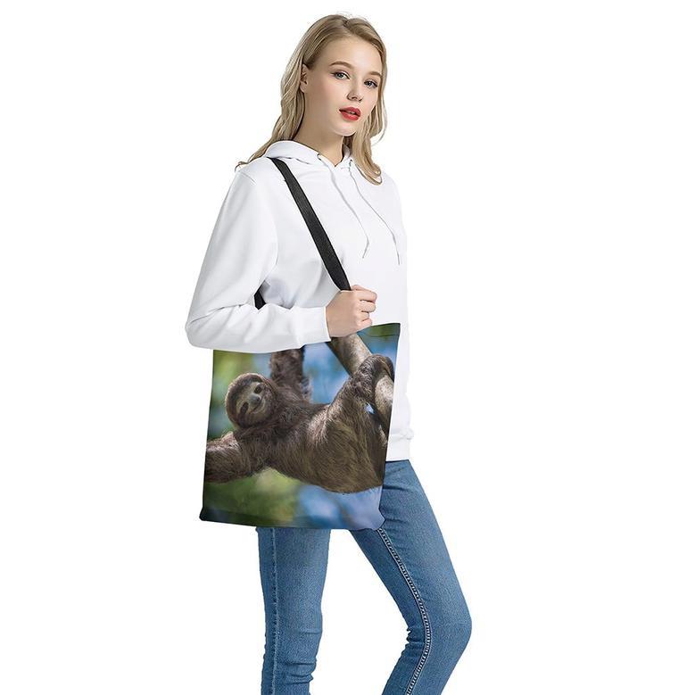 Happy Sloth Print Tote Bag