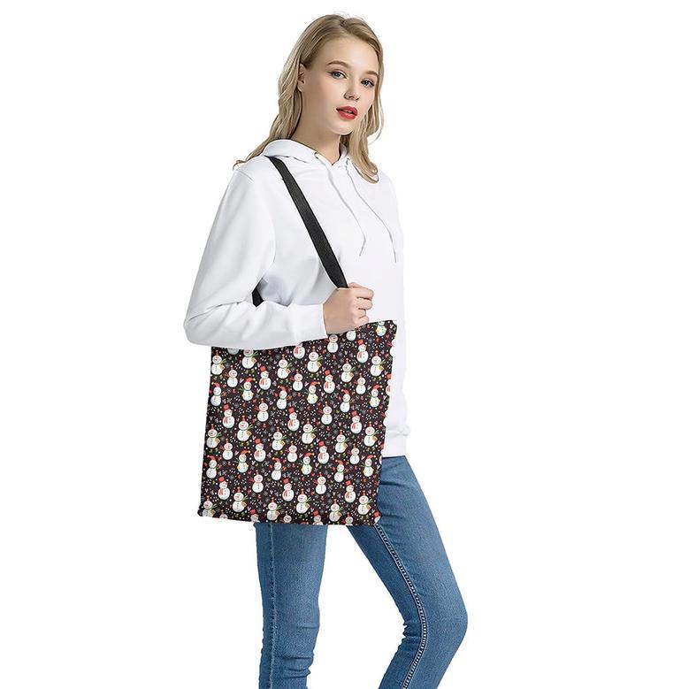 Happy Snowman Pattern Print Tote Bag