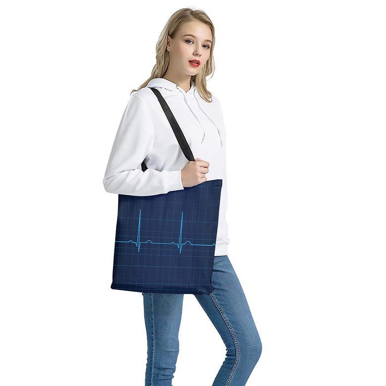 Heartbeat Electrocardiogram Print Tote Bag