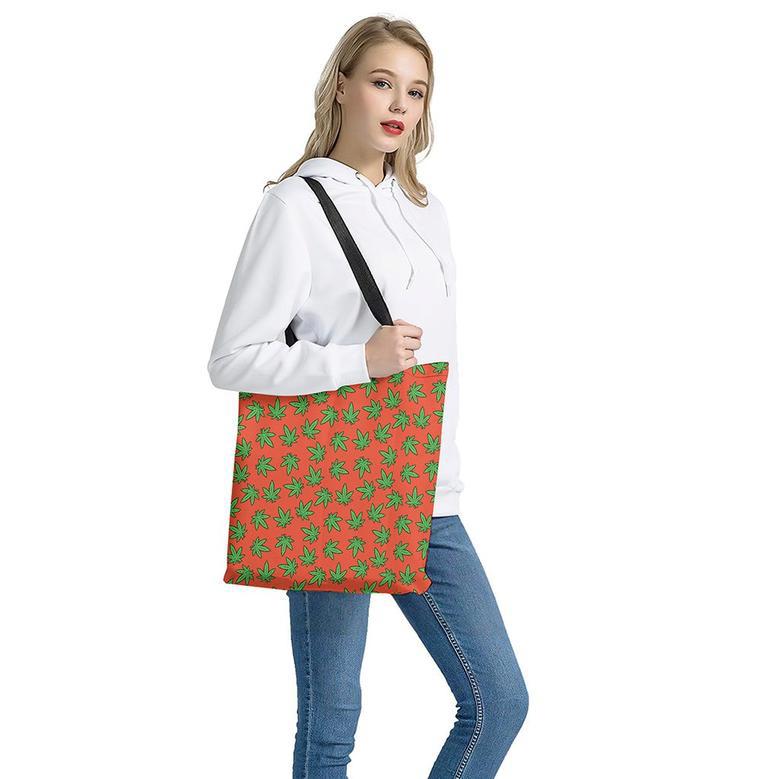 Hemp Leaf Pattern Print Tote Bag