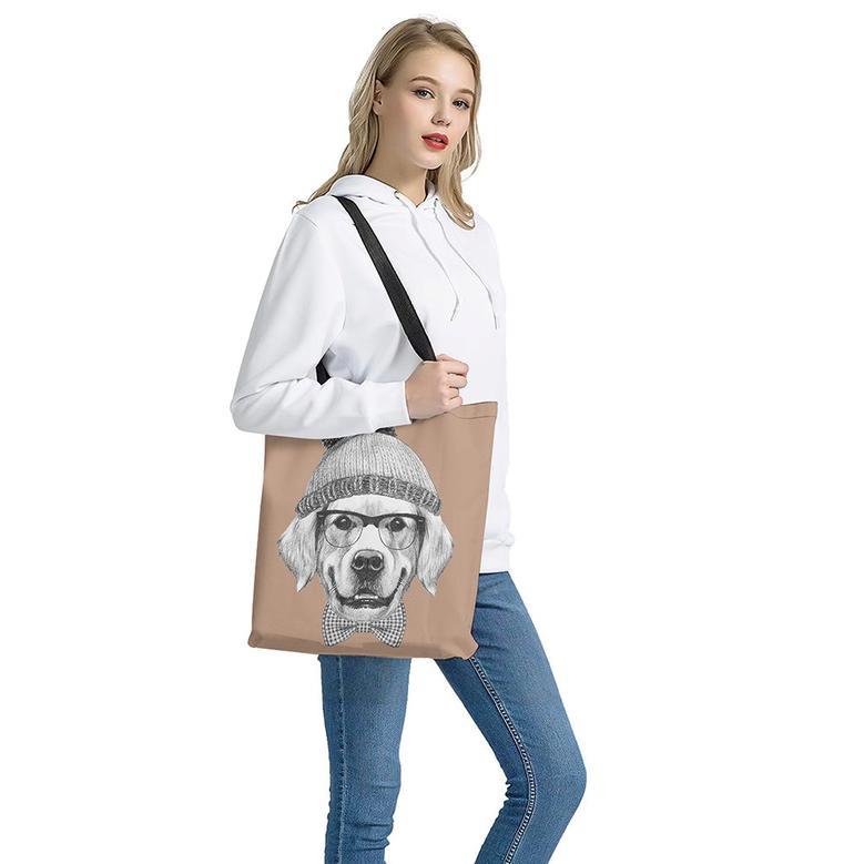 Hipster Golden Retriever Print Tote Bag