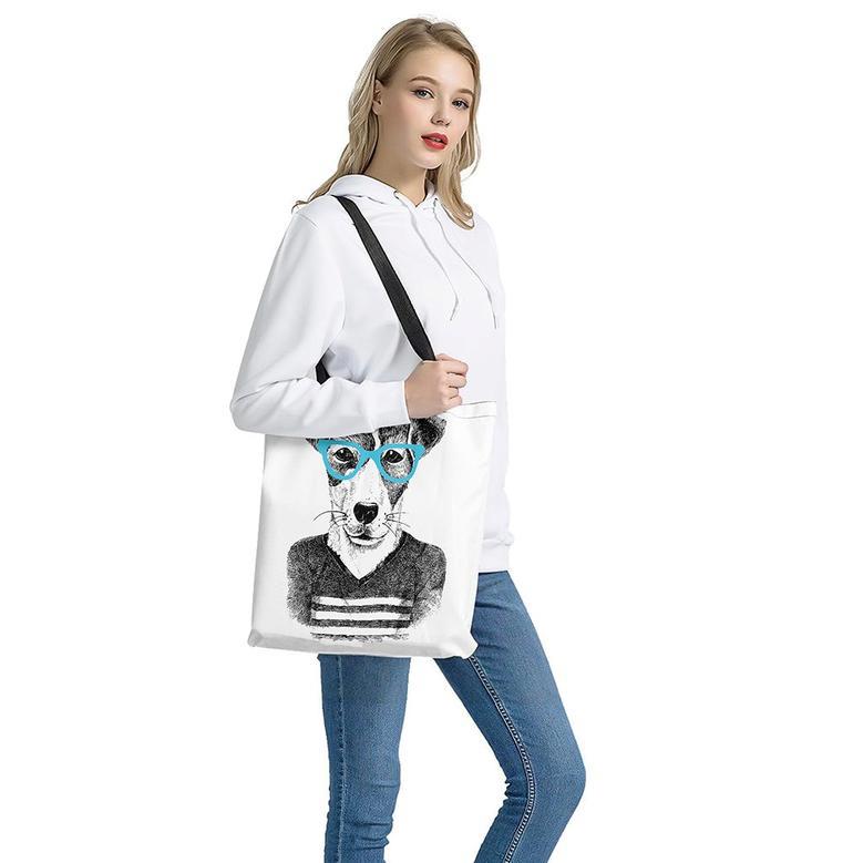 Hipster Jack Russell Terrier Print Tote Bag