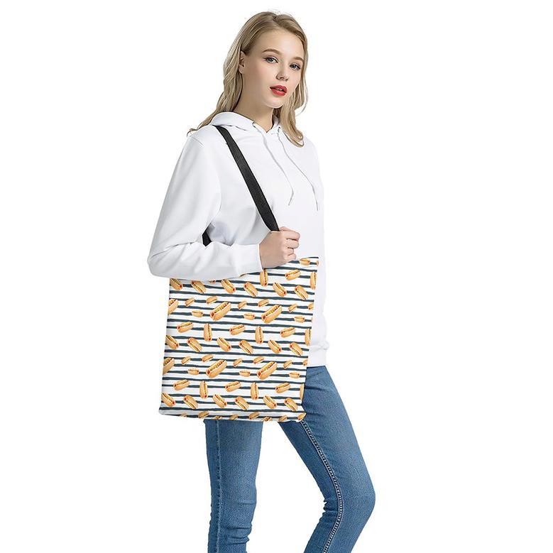 Hot Dog Striped Pattern Print Tote Bag