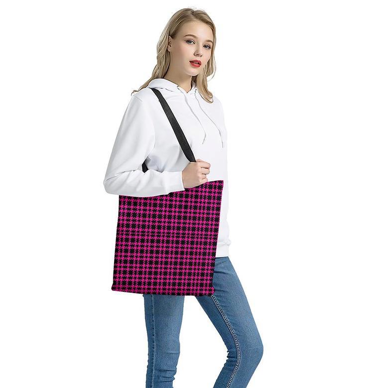 Hot Pink And Black Houndstooth Print Tote Bag