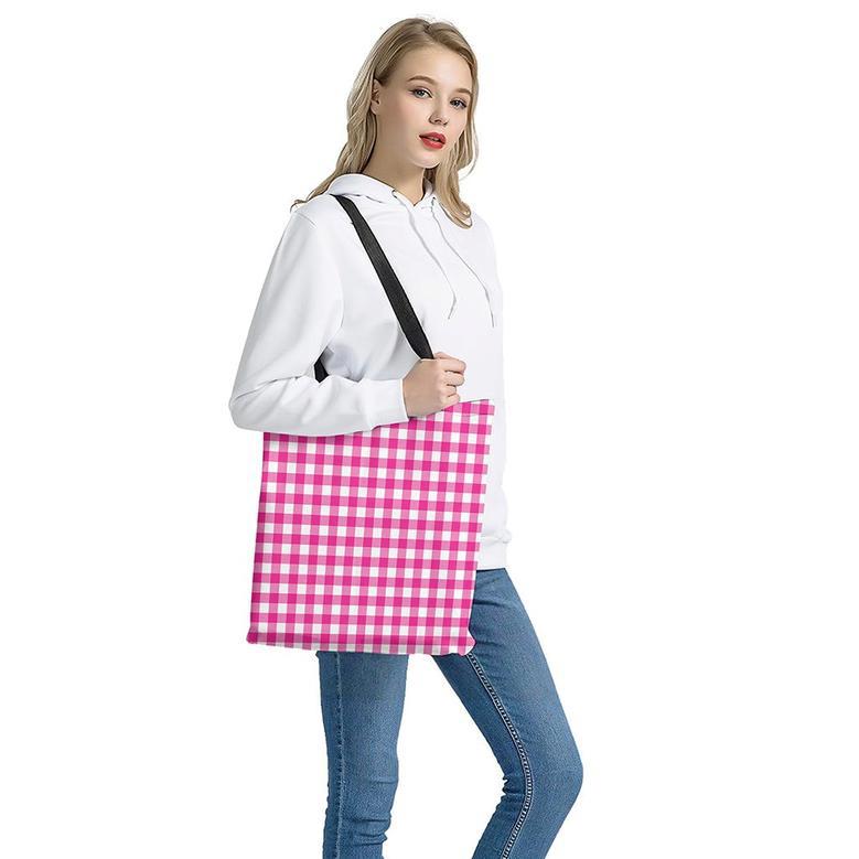 Hot Pink And White Buffalo Check Print Tote Bag