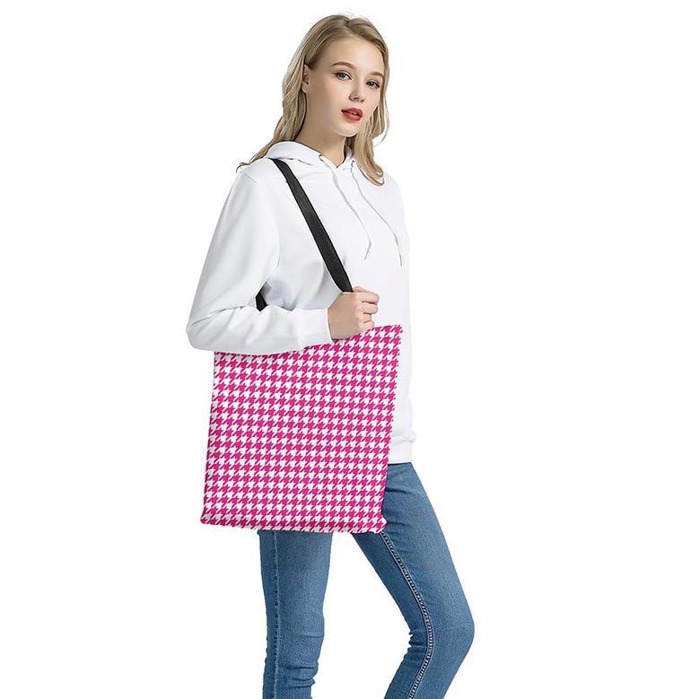 Hot Pink And White Houndstooth Print Tote Bag