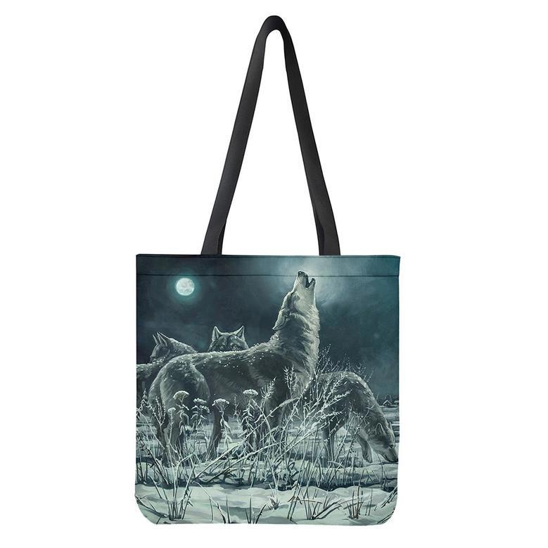 Howling Snowy Wolf Painting Print Tote Bag