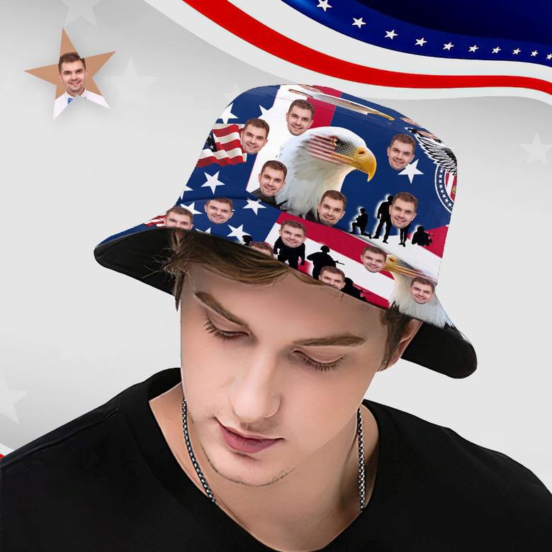 Independence Day Custom Bucket Hat Face Unisex Fisherman Hat Summer Hat - Bald Eagle