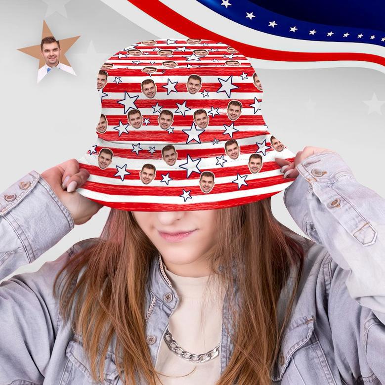 Independence Day Custom Bucket Hat Face Unisex Fisherman Hat Summer Hat - Red Hat