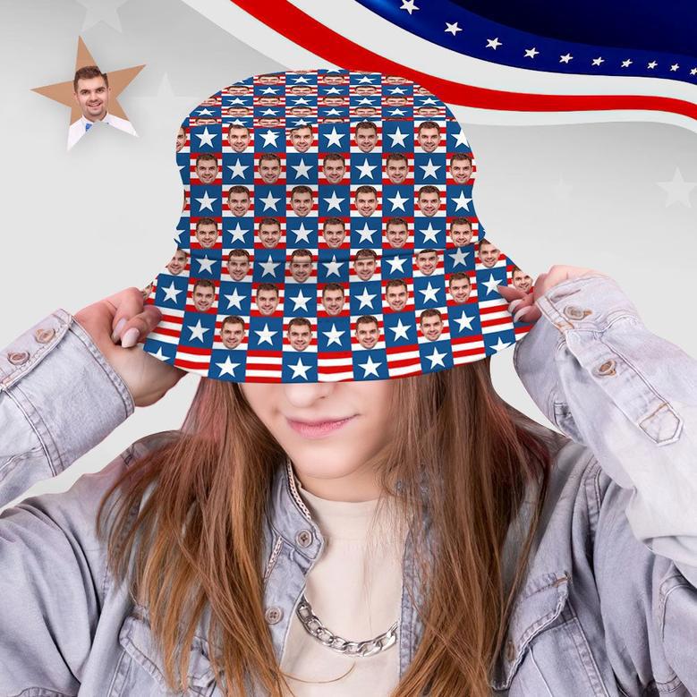 Independence Day Custom Bucket Hat Face Unisex Fisherman Hat Summer Hat The Fourth Of July