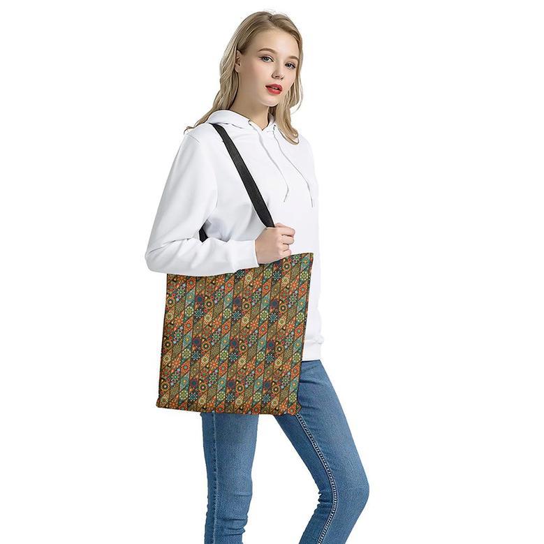 Indian Floral Patchwork Pattern Print Tote Bag