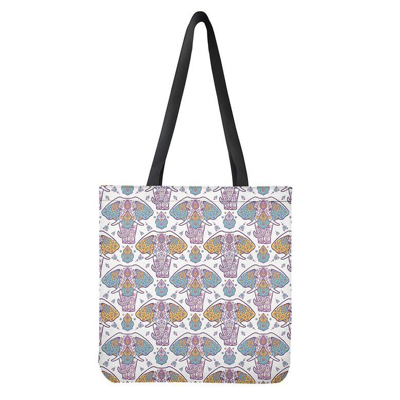 Indian Flower Elephant Pattern Print Tote Bag