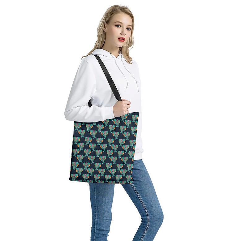 Indian Tribal Elephant Pattern Print Tote Bag