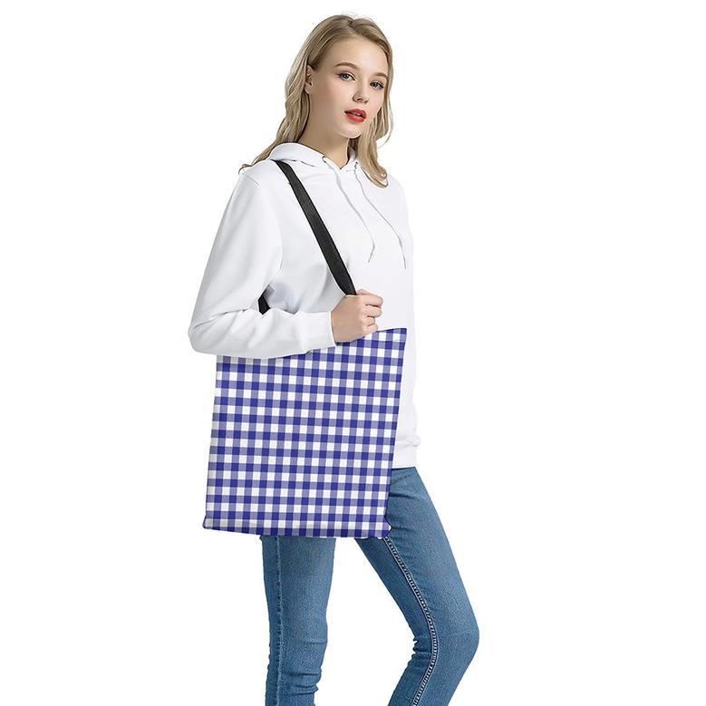 Indigo Blue And White Gingham Print Tote Bag