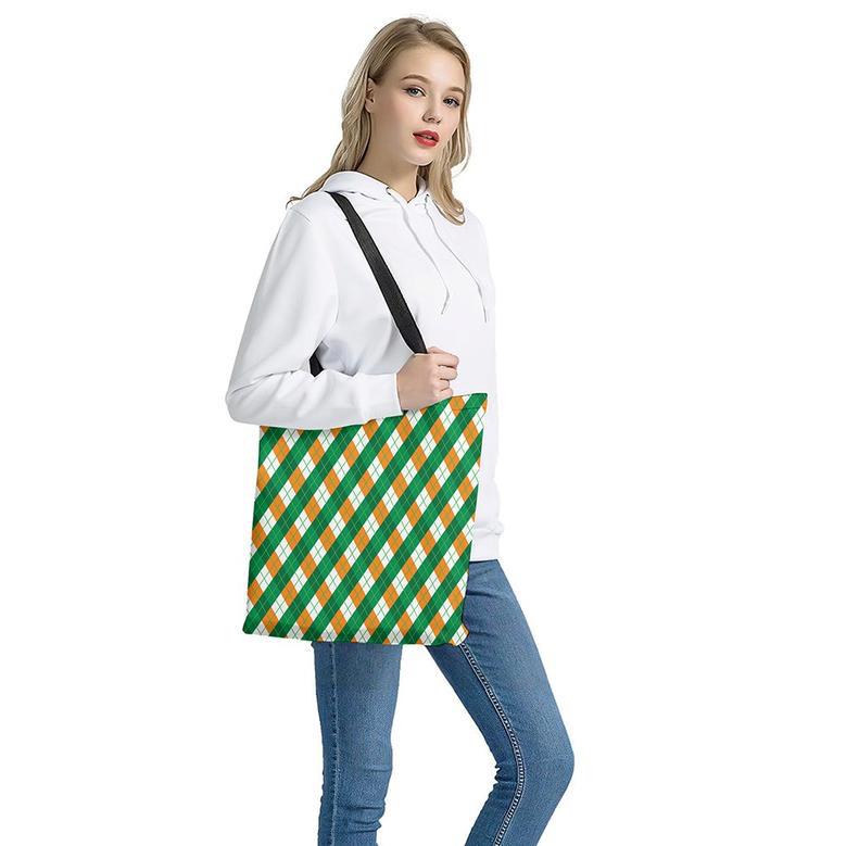 Irish Argyle Pattern Print Tote Bag