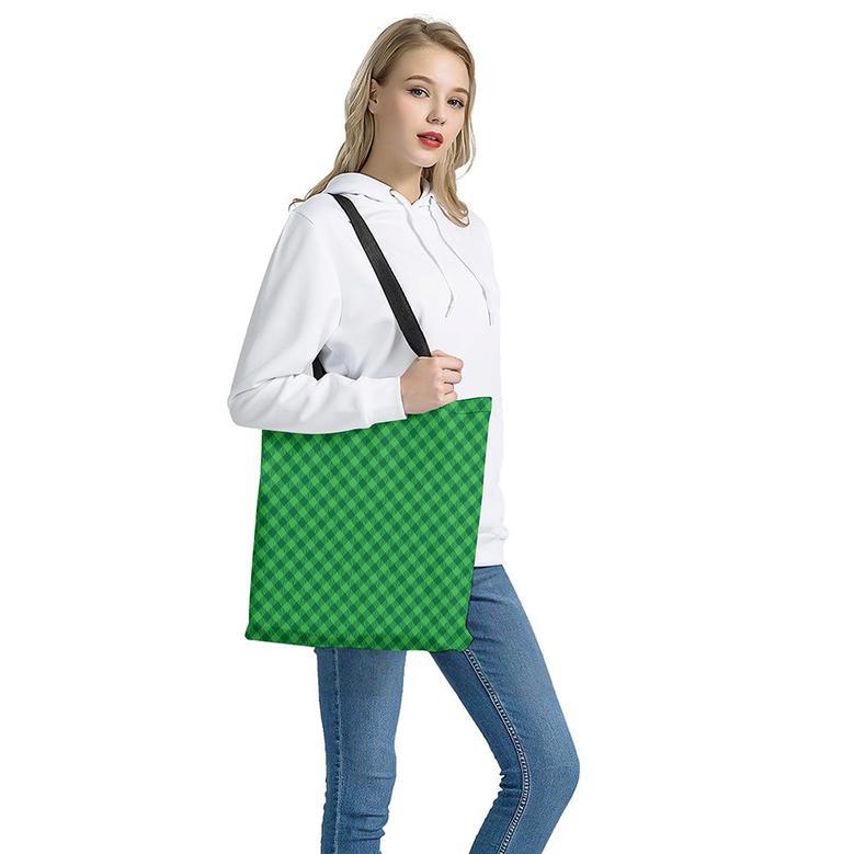 Irish Green Buffalo Plaid Print Tote Bag