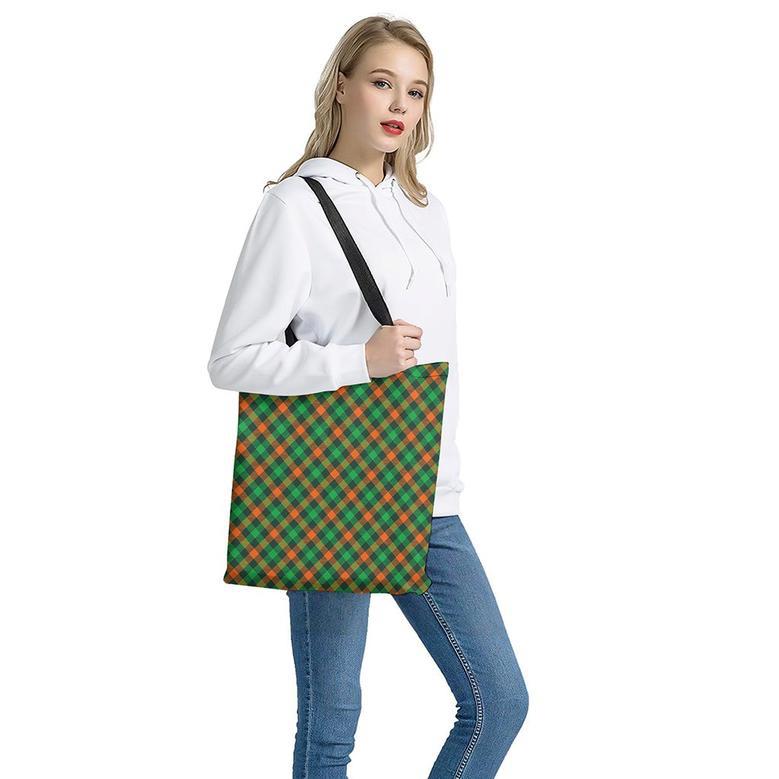 Irish Saint Patrick's Day Plaid Print Tote Bag