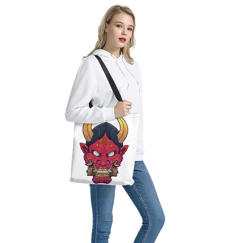 Japanese Demon Mask Print Tote Bag