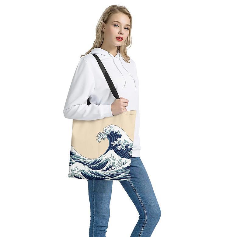 Japanese Ocean Wave Print Tote Bag