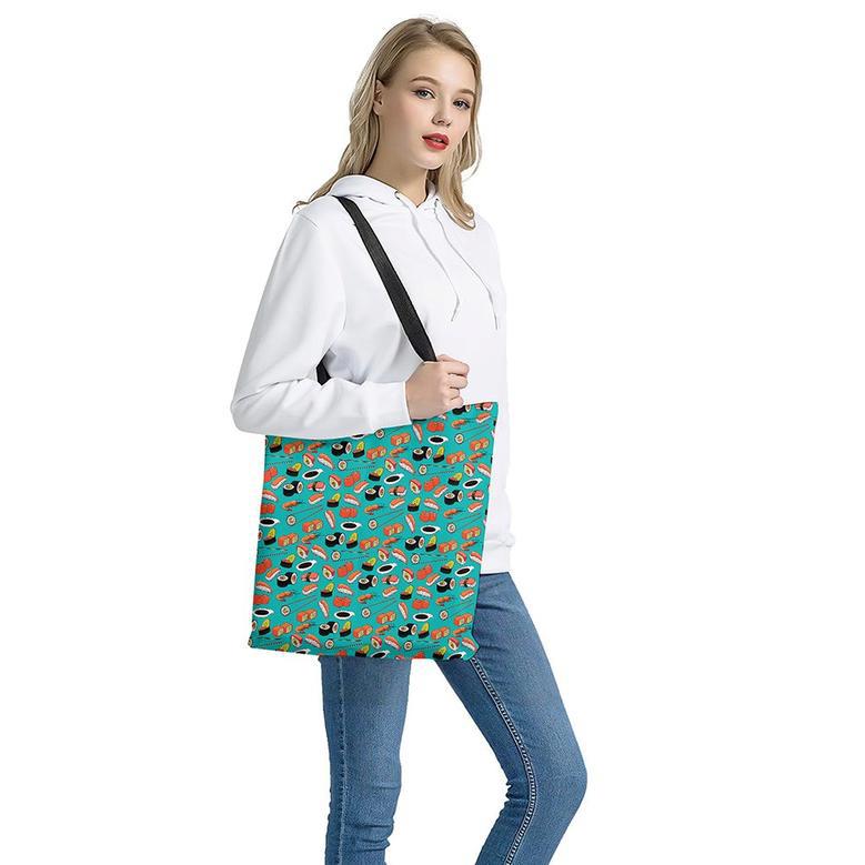 Japanese Sushi And Rolls Pattern Print Tote Bag