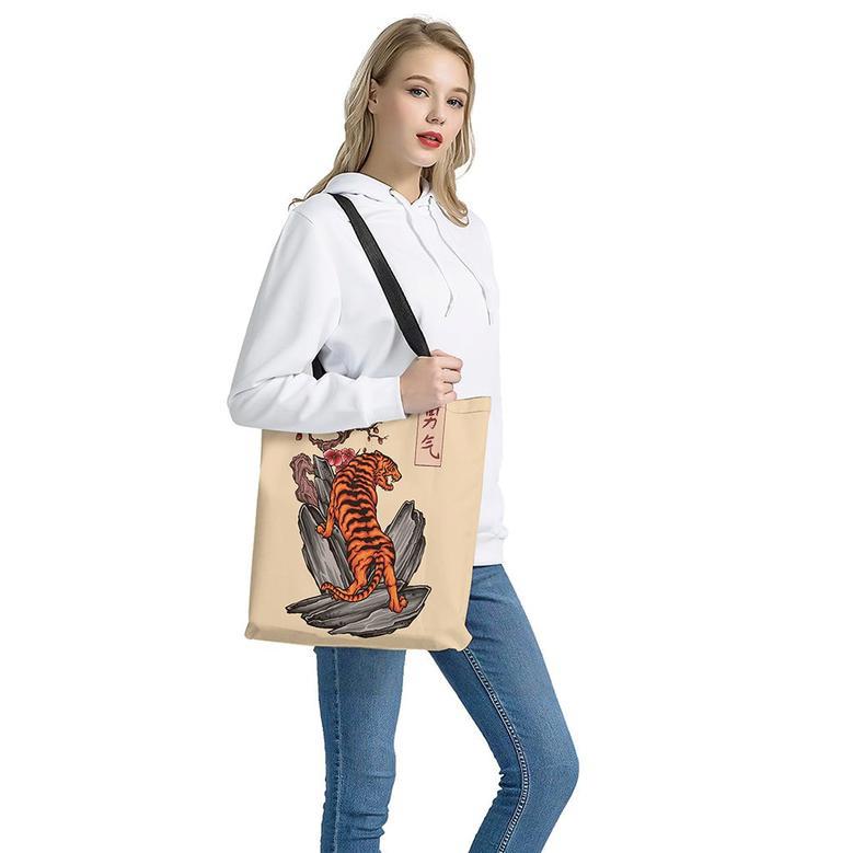 Japanese Tiger Tattoo Print Tote Bag