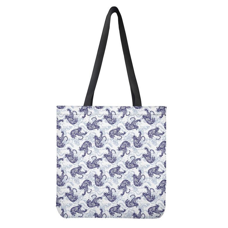 Japanese White Tiger Pattern Print Tote Bag