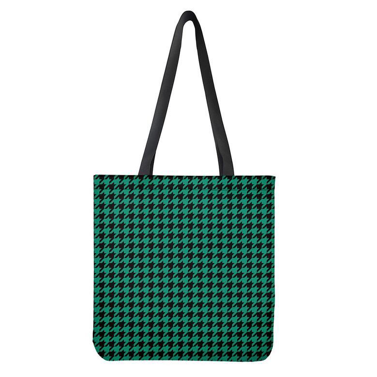 Jungle Green And Black Houndstooth Print Tote Bag