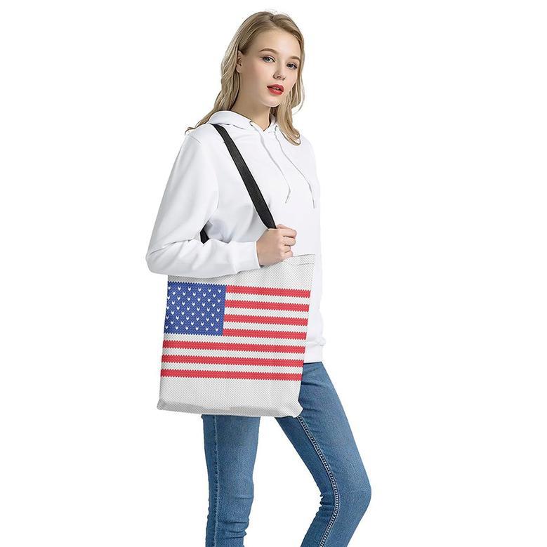 Knitted American Flag Print Tote Bag