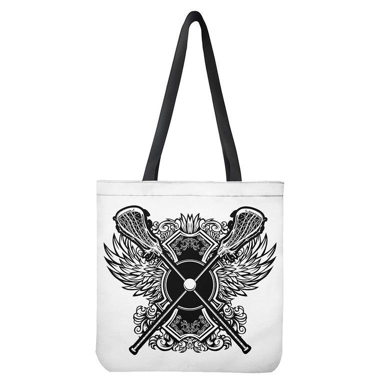 Lacrosse Sticks And Ornate Wing Print Tote Bag