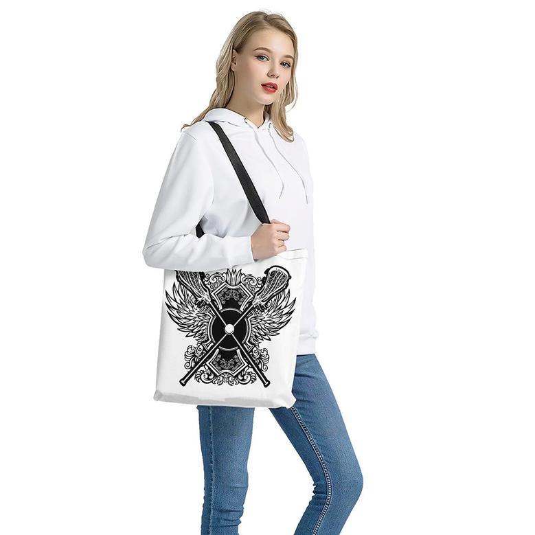 Lacrosse Sticks And Ornate Wing Print Tote Bag