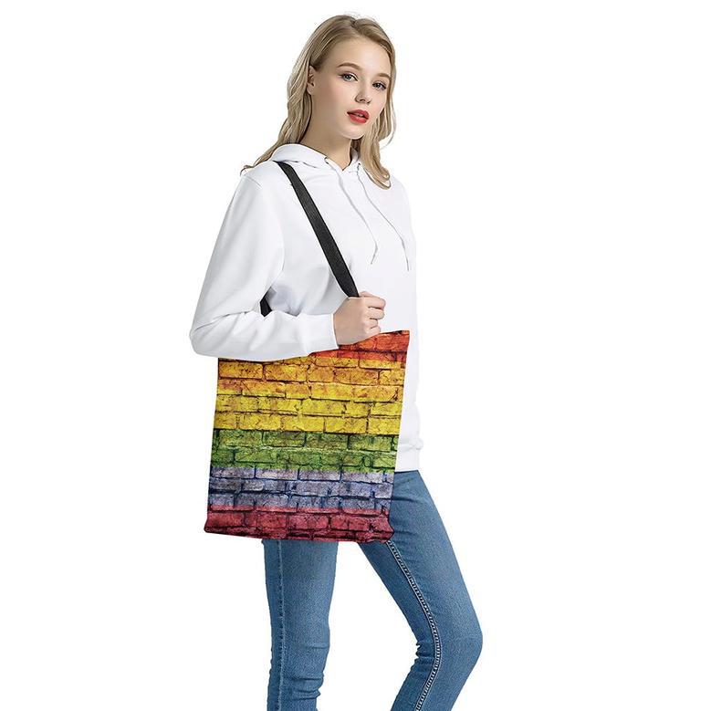 Lgbt Pride Rainbow Brick Wall Print Tote Bag