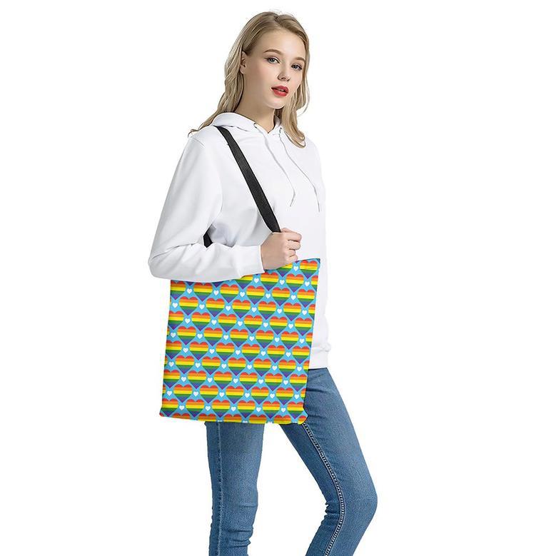 Lgbt Pride Rainbow Heart Pattern Print Tote Bag