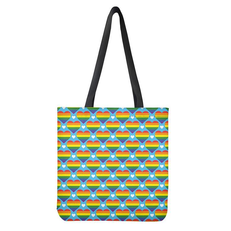 Lgbt Pride Rainbow Heart Pattern Print Tote Bag