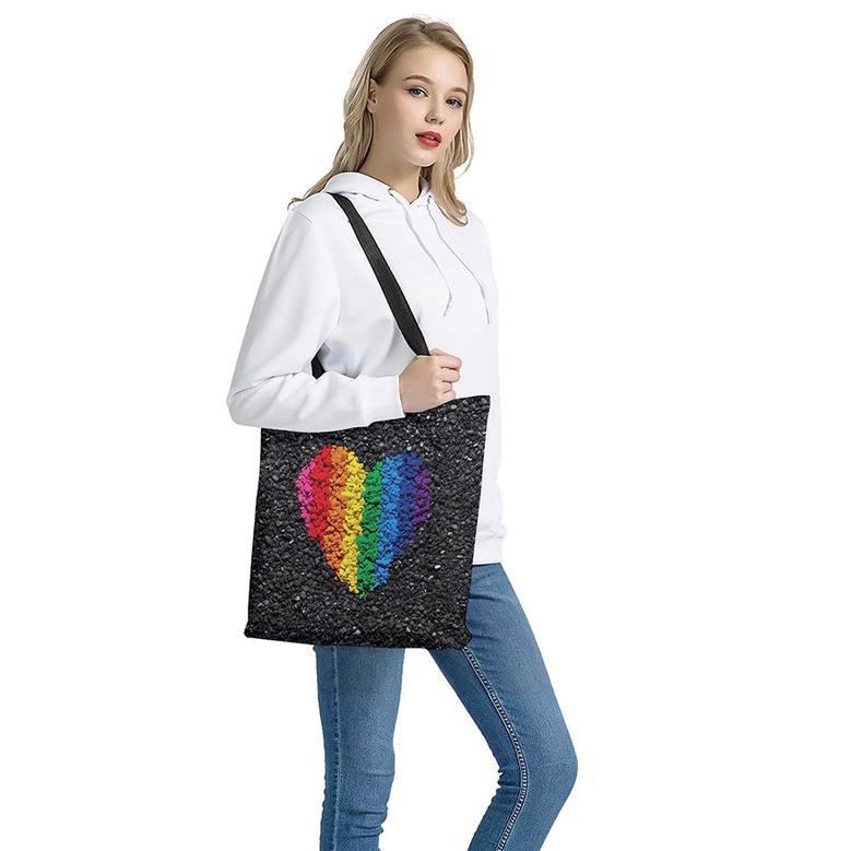 Lgbt Pride Rainbow Heart Stones Print Tote Bag