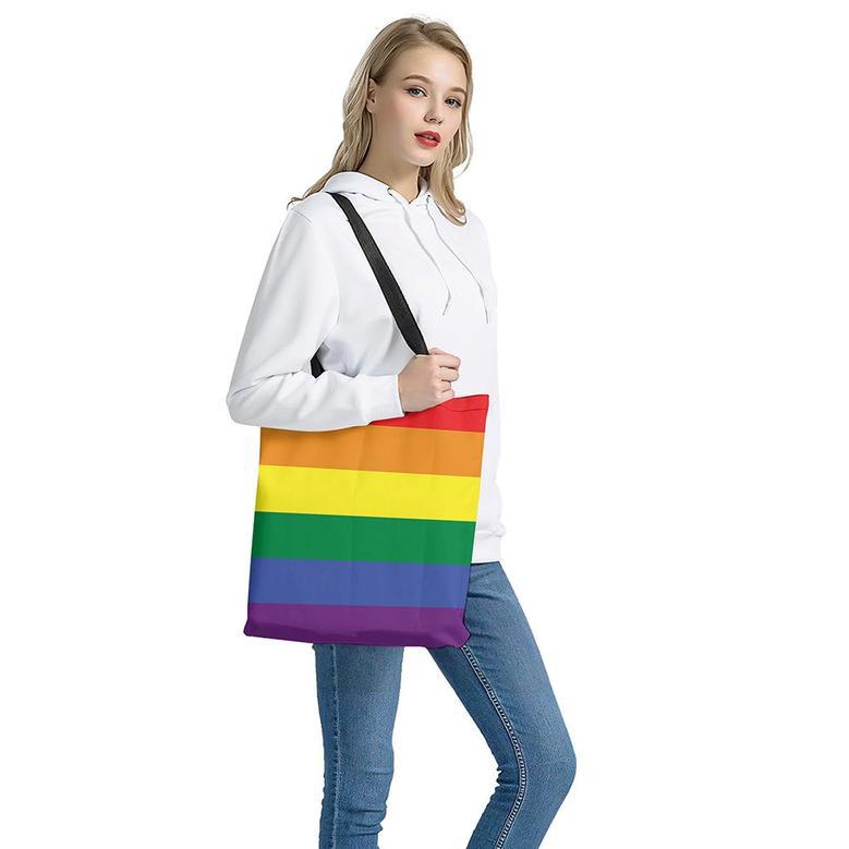 Lgbt Pride Rainbow Striped Print Tote Bag